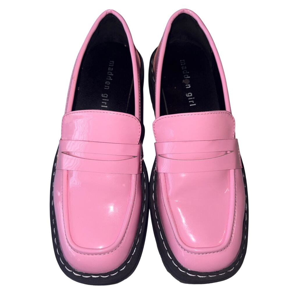Madden Girl Pink Platform Chunky Penny Loafer Lug Sole Glossy Y2k Preppy 7.5 - Picture 2 of 11